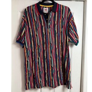 Vtg 3D Textured Cotton Traders Sport Polo Shirt Mens Large Multicolor Striped
